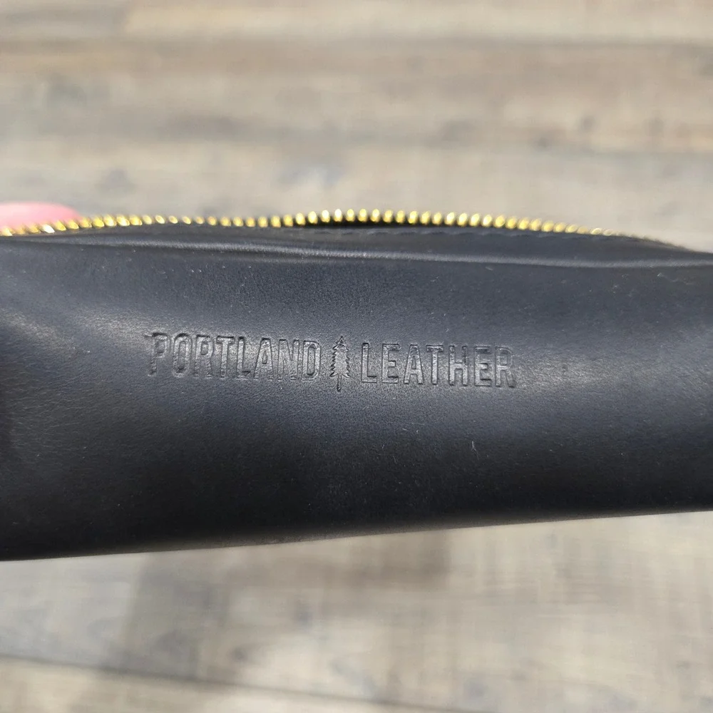 Portland Leather Goods Black Leather Pencil Case Gold Zipper Pouch Accessory